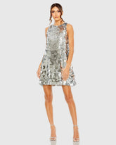 Sleeveless Disc Sequin Trapeze Dress